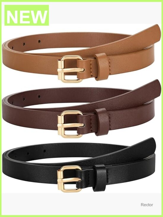 3 Pack Women Skinny Leather Belt for Jeans Pants Dress Thin Waist Belt with main image 6